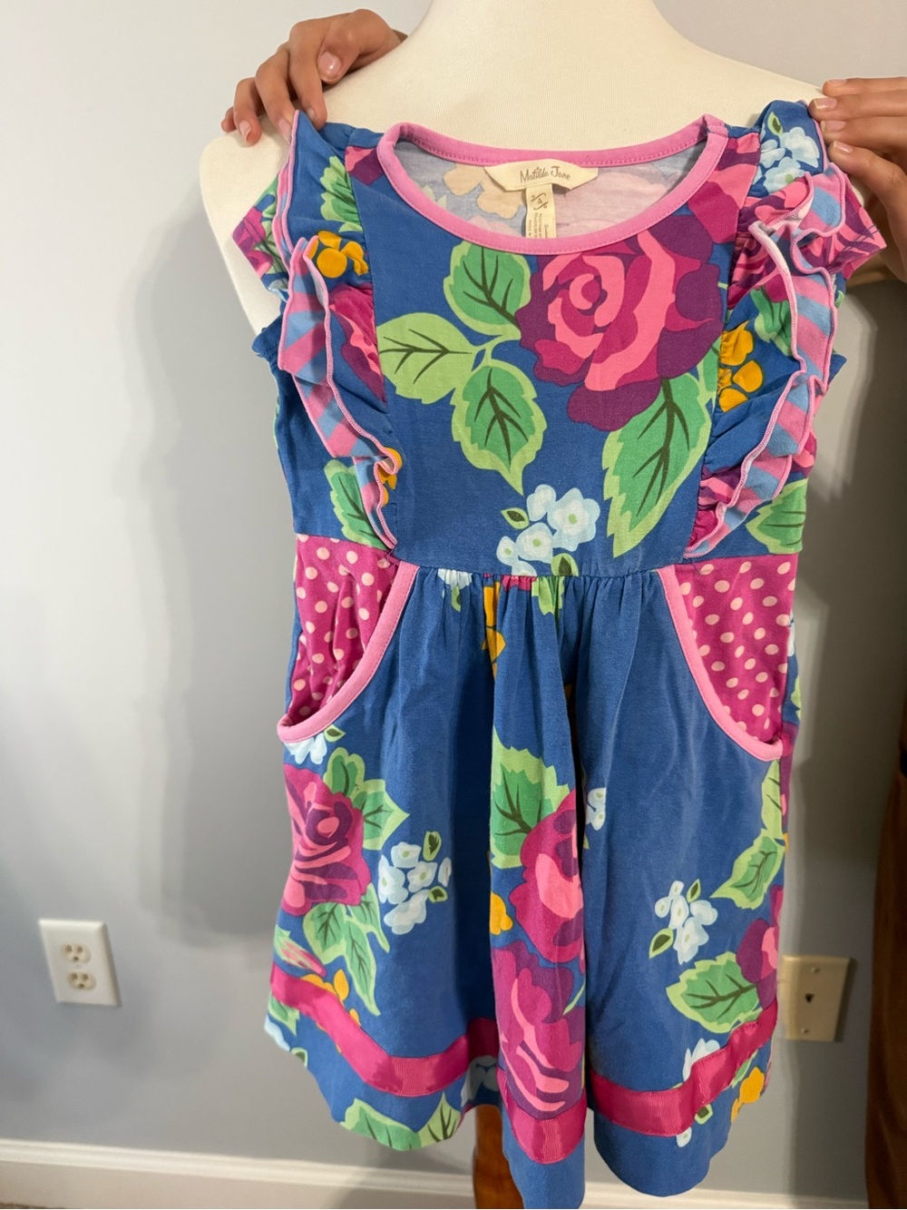 Matilda Jane Blue Floral Ruffle Pocket Dress for Girls